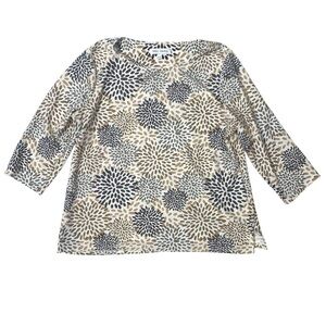 Emily Daniels Large Blouse Tan Brown White 3/4 Sleeve Women Top  Stretch Shirt